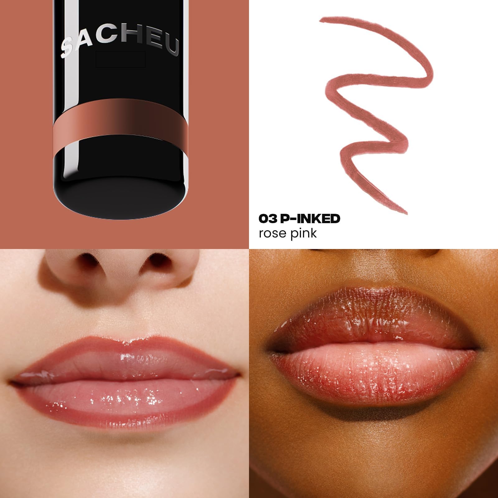 Sacheu Lip Liner STAY-N Peel Off Lip Stain — Long Lasting Waterproof Lip Tint with Hyaluronic Acid & Vitamin E — Transfer Proof Matte Finish, Vegan & Cruelty-Free (p-INKED) Sacheu Au supplements