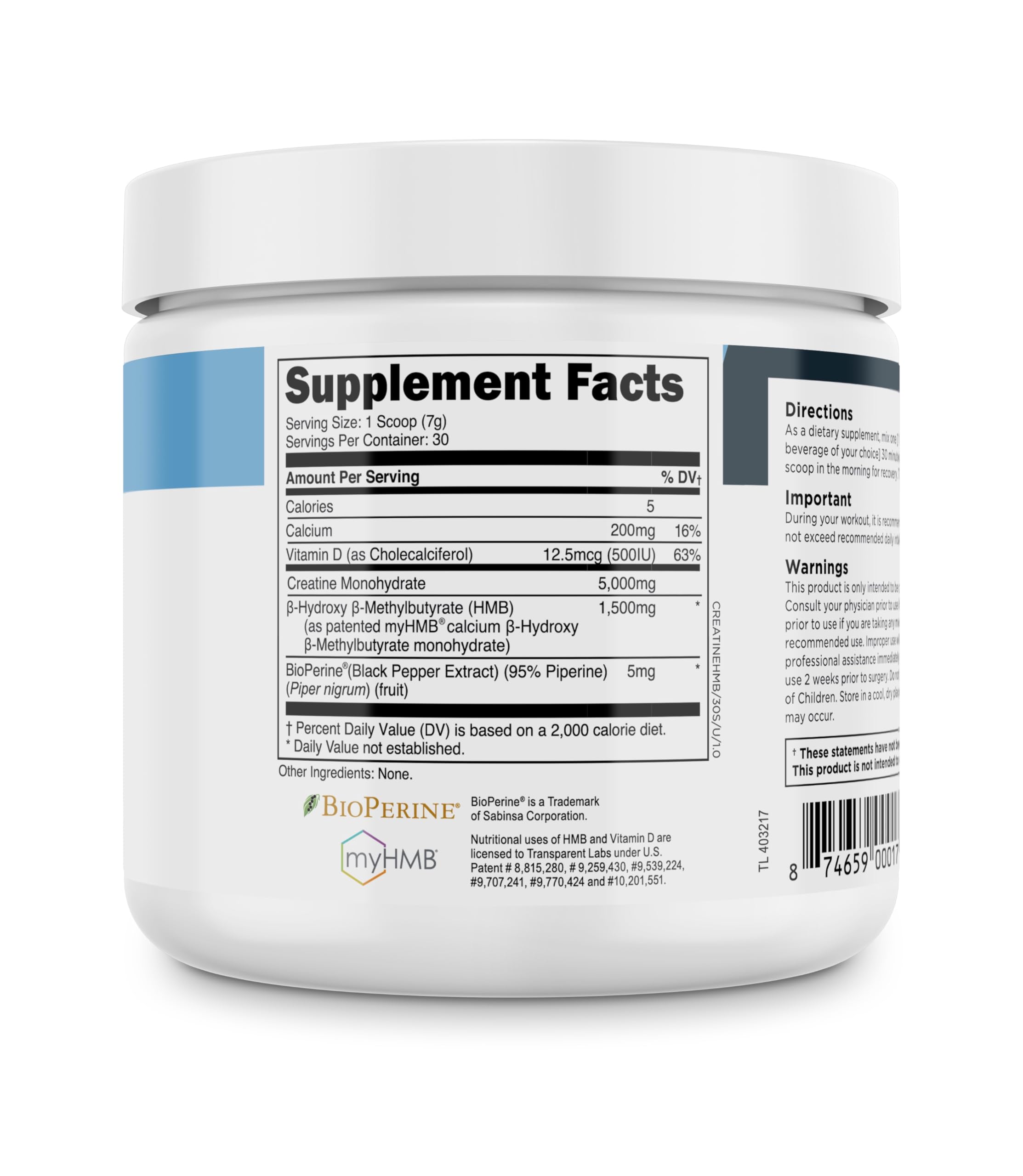 Transparent Labs Creatine HMB - Creatine Monohydrate Powder with HMB for Muscle Growth, Increased Strength, Enhanced Energy Output, and Improved Athletic Performance - 30 Servings, Unflavored Transparent Labs Au supplements