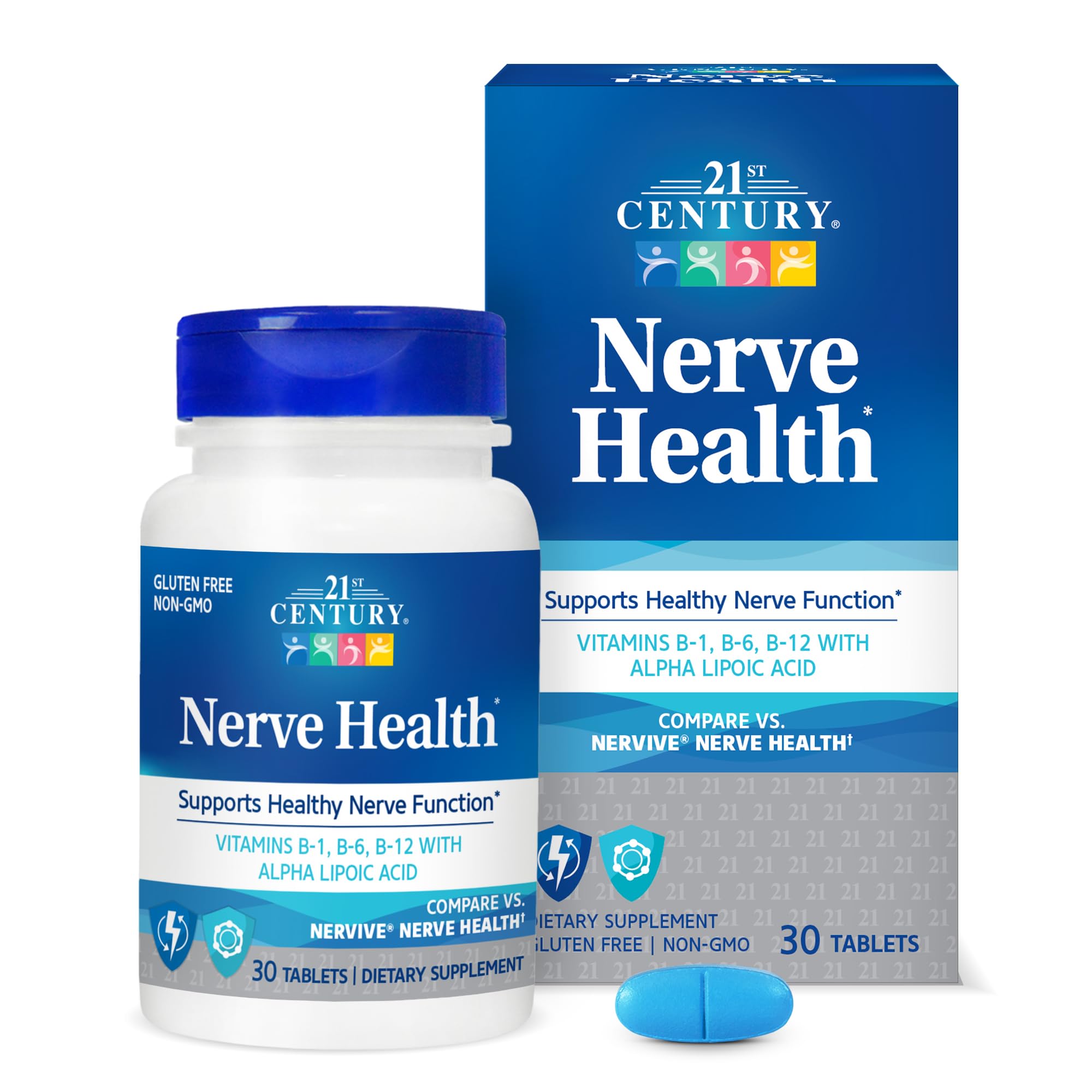 21st Century Nerve Health Tablets (30 Count), Alpha Lipoic Acid 300mg, B1, B6, & B12 Vitamins for Nerve Function Support, Antioxidant ALA Supplement, Gluten Free. Non-GMO, & Vegan 21st Century Au supplements