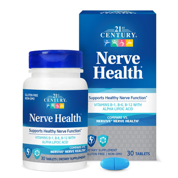 21st Century Nerve Health Tablets (30 Count), Alpha Lipoic Acid 300mg, B1, B6, & B12 Vitamins for Nerve Function Support, Antioxidant ALA Supplement, Gluten Free. Non-GMO, & Vegan 21st Century Au supplements