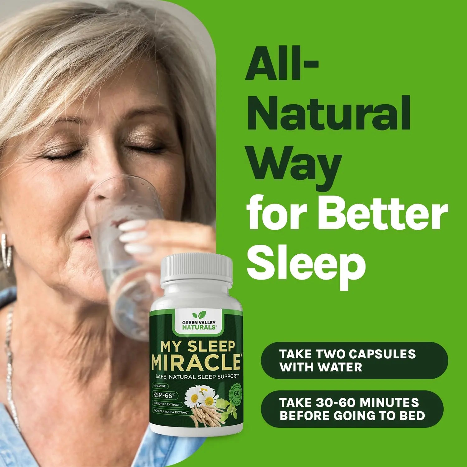 GREEN VALLEY NATURALS My Sleep Miracle Vegan Sleep Support Supplement | Melatonin-Free Formula | Ashwagandha, Chamomile & L-Theanine | Promotes Calm, Relaxation & Restful Sleep | 60 Capsules GREEN VALLEY NATURALS Au supplements