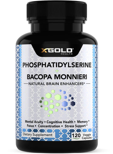 PhosphatidylSerine & Bacopa Monnieri 800 mg 2 in 1 Supplement - Natural Brain Enhancer/Nootropic for Enhanced Focus and Concentration, Memory Support, & Cognitive Function - 120 Vegetarian Capsules X Gold Health Au supplements