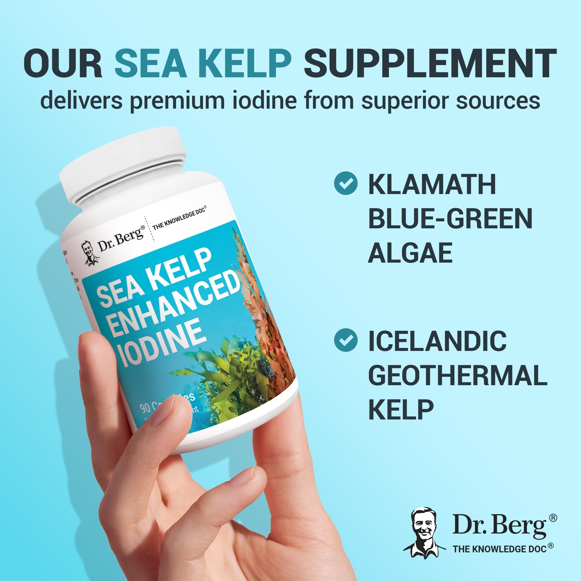 Dr. Berg Sea Kelp Enhanced Iodine - 200 mcg of Premium Iodine - Seaweed Blend Includes Klamath Blue-Green Algae & Sea Kelp - 90 Capsules Dr. Berg Nutritionals Au supplements
