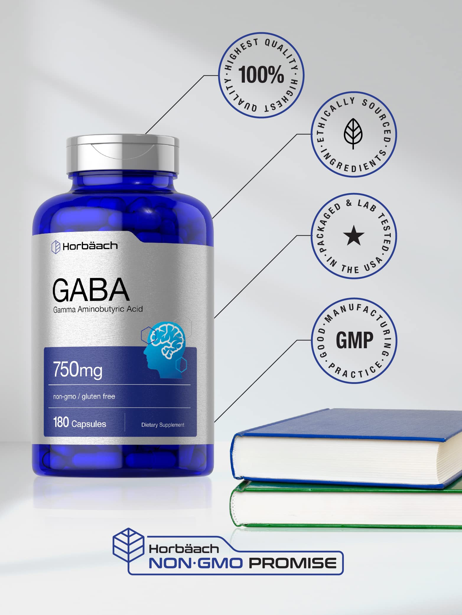 GABA 750mg | 180 Capsules | Gamma Aminobutyric Acid Supplement Horbäach Au supplements