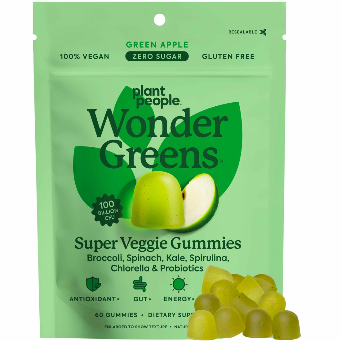 Plant People WonderGreens Veggie Gummies Super Greens with Probiotics Multivitamin Support Gummy for Wellbeing, Energy, Immune and Gut Health, Green Apple Flavor (60 Count) Plant People Au supplements