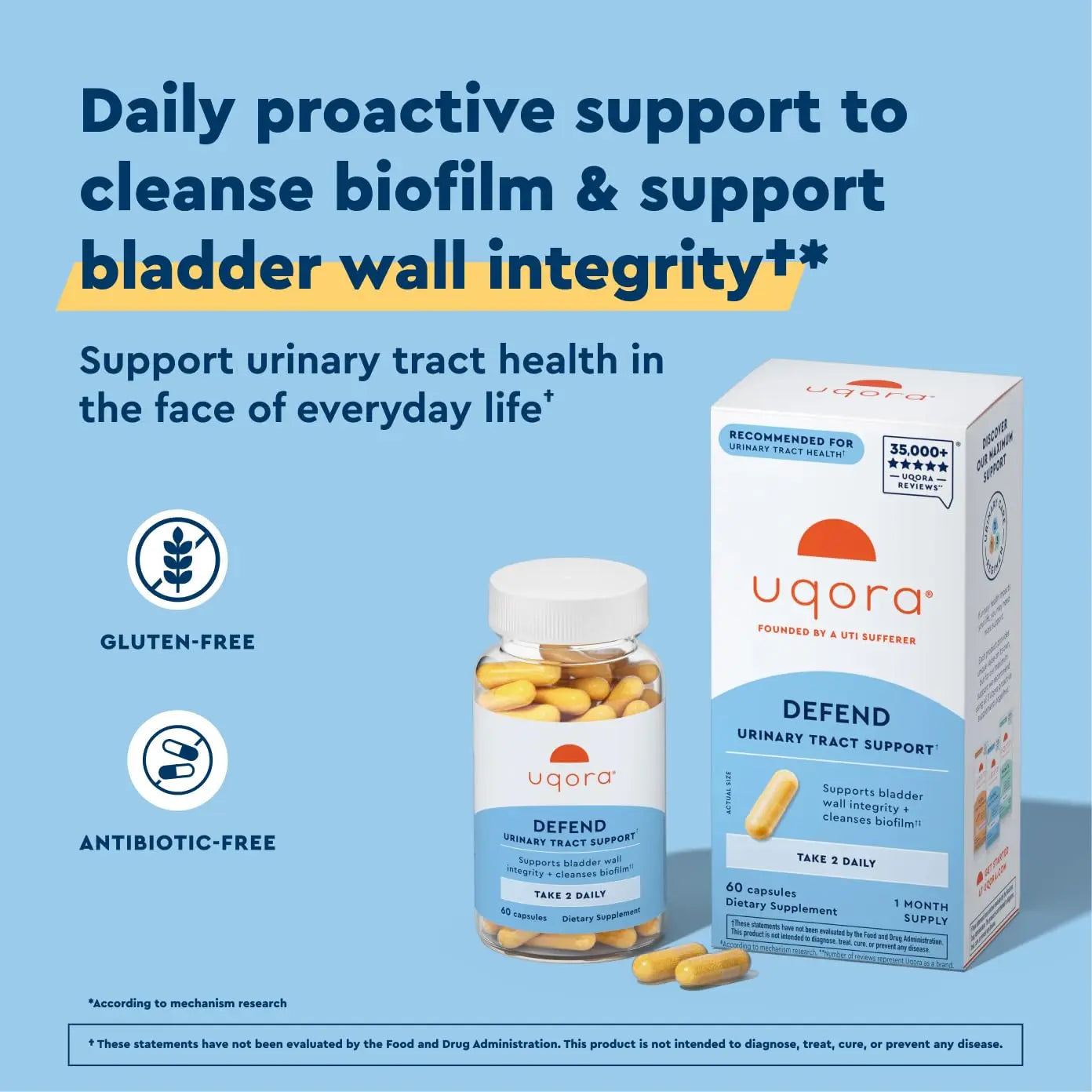Uqora Defend - Urinary Tract Health Supplement - Support Bladder Health & Cleanse Biofilm* with D-Mannose, Green Tea Extract, Turmeric Extract & More - Gluten-Free - 60 Capsules (30-Day Supply) Uqora Au supplements