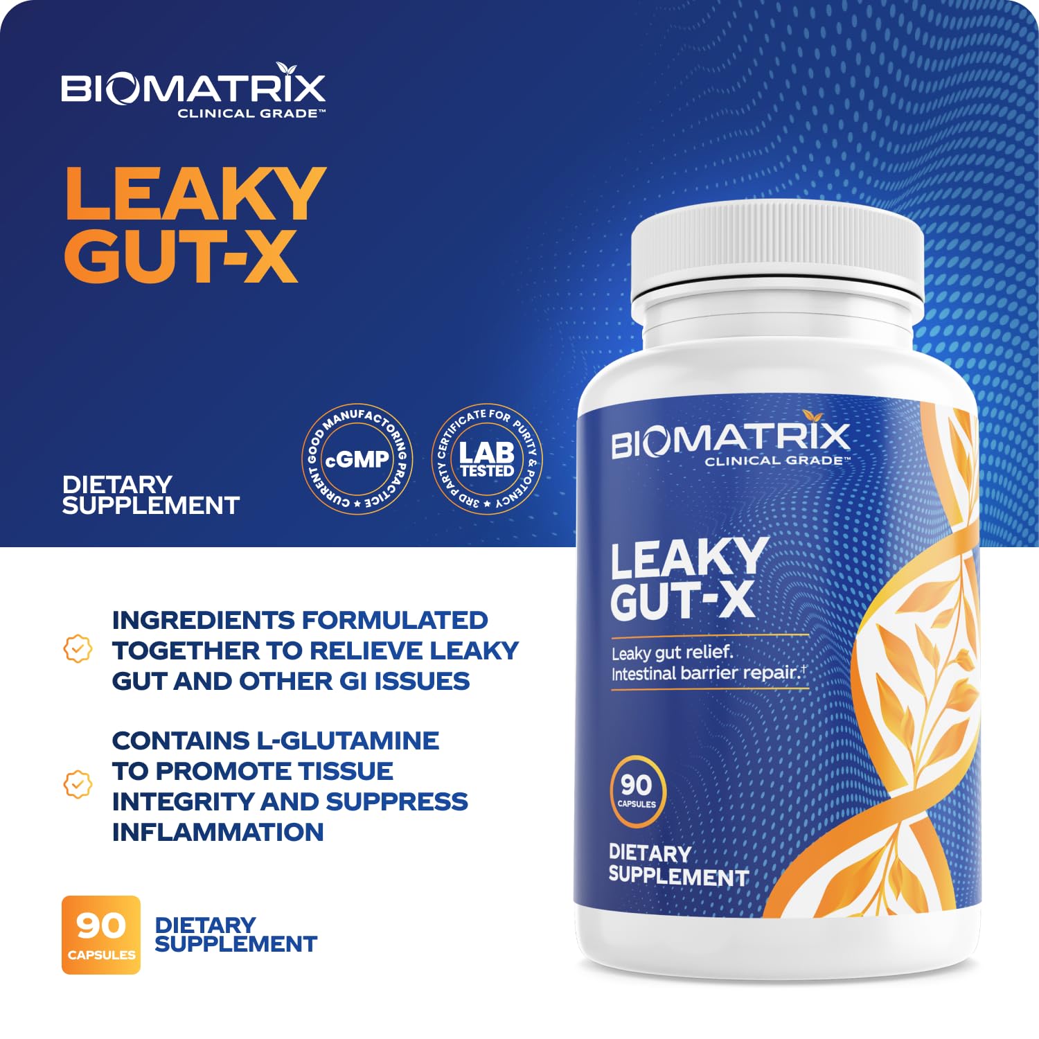 BioMatrix Leaky Gut Repair Supplement w/Glutamine, Quercetin, Cat's Claw, MSM, SIBO, Prebiotic Support, Intestinal Barrier Revive for Men and Women | 60-Day Supply – Leaky Gut-X BioMatrix Au supplements