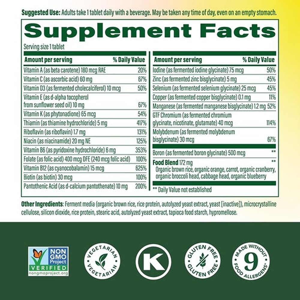 MegaFood One Daily Iron Free Multivitamin - Multivitamin for Women and Men - with Real Food - Immune Support Supplement - Bone Health - Energy Metabolism - Vegetarian; Non-GMO; No Iron - 60 Tablets MegaFood Au supplements