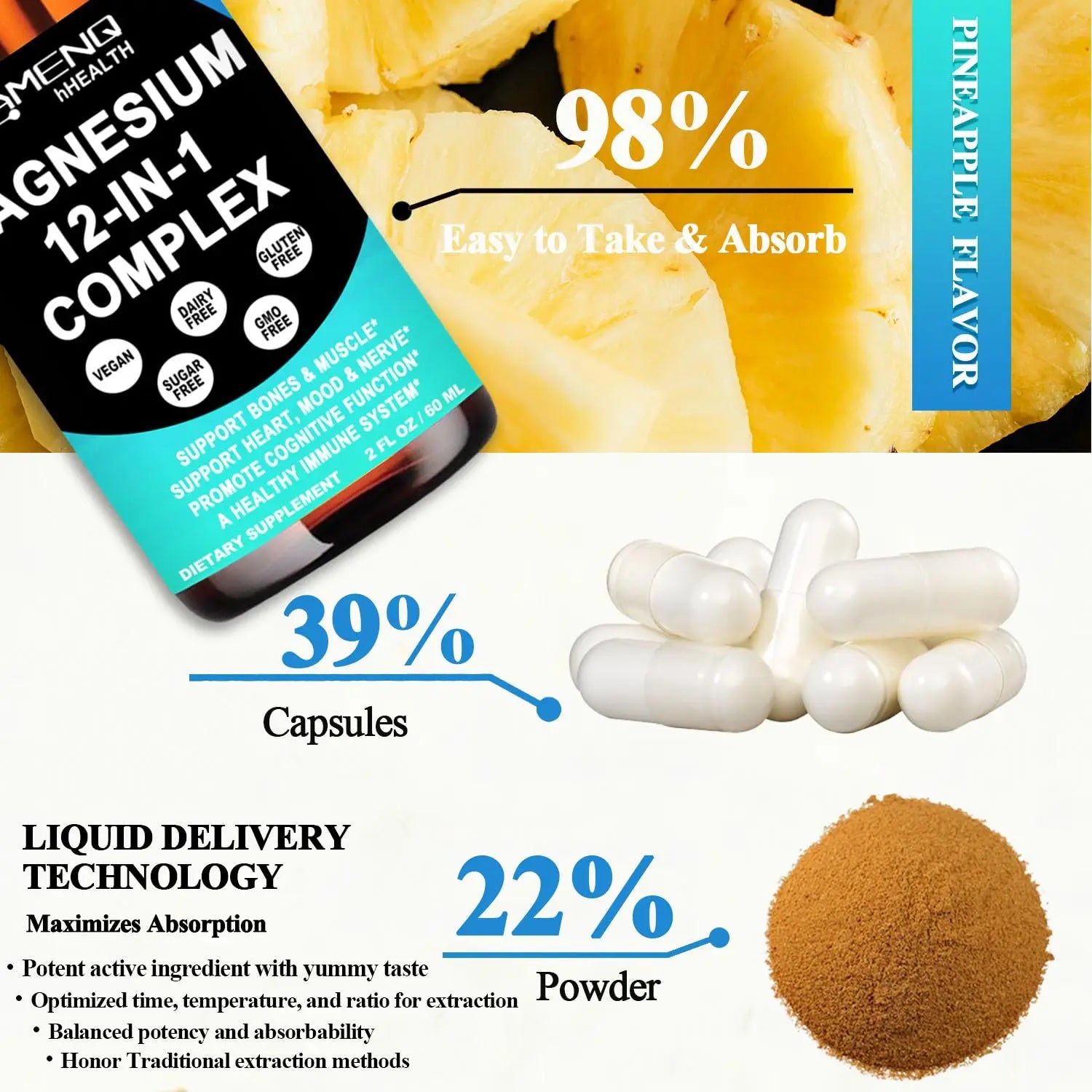 Magnesium 12 in 1 Complex Liquid Drops Magnesium Supplement w. Glycinate Citrate Malate Taurate Oxide Aspartate Orotate, Calm Magnesium for Sleep Muscle Heart Support丨Max Absorption Liquid Formula AMENQ hHEALTH Au supplements