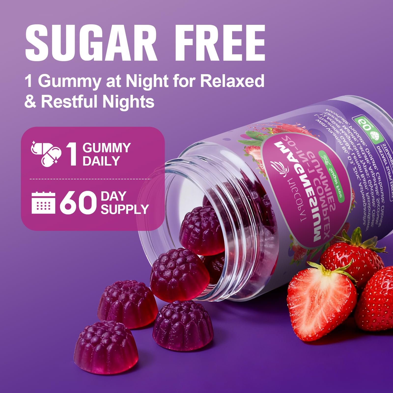Migcopat Magnesium Complex Gummies, 20 in 1 Magnesium Gummy with Glycinate Citrate Malate Taurate - Ashwagandha, L-Theanine, D3&Zinc for Relaxation, Sleep, Muscle&Heart Support, Strawberry, 60 Cts Migcopat Au supplements