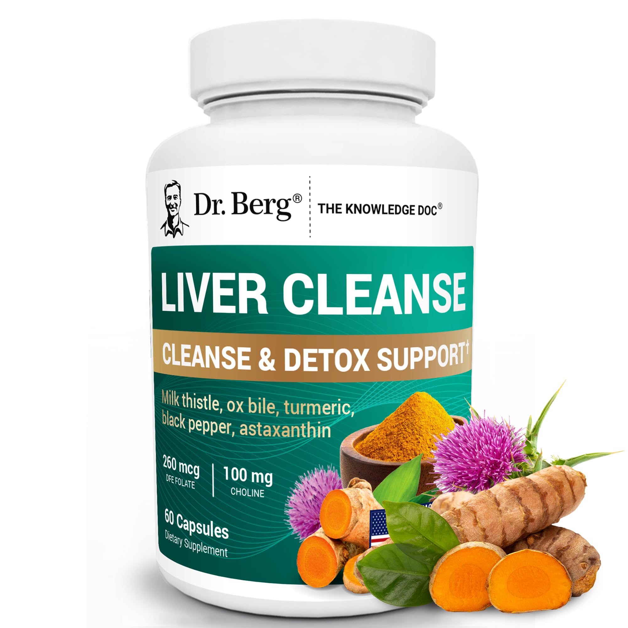 Dr. Berg Liver Cleanse Detox Capsules w/Unique Blend of Milk Thistle, Ox Bile & Folate - Liver Supplement Includes Turmeric, Black Pepper & Choline - 60 Capsules Dr. Berg Nutritionals Au supplements