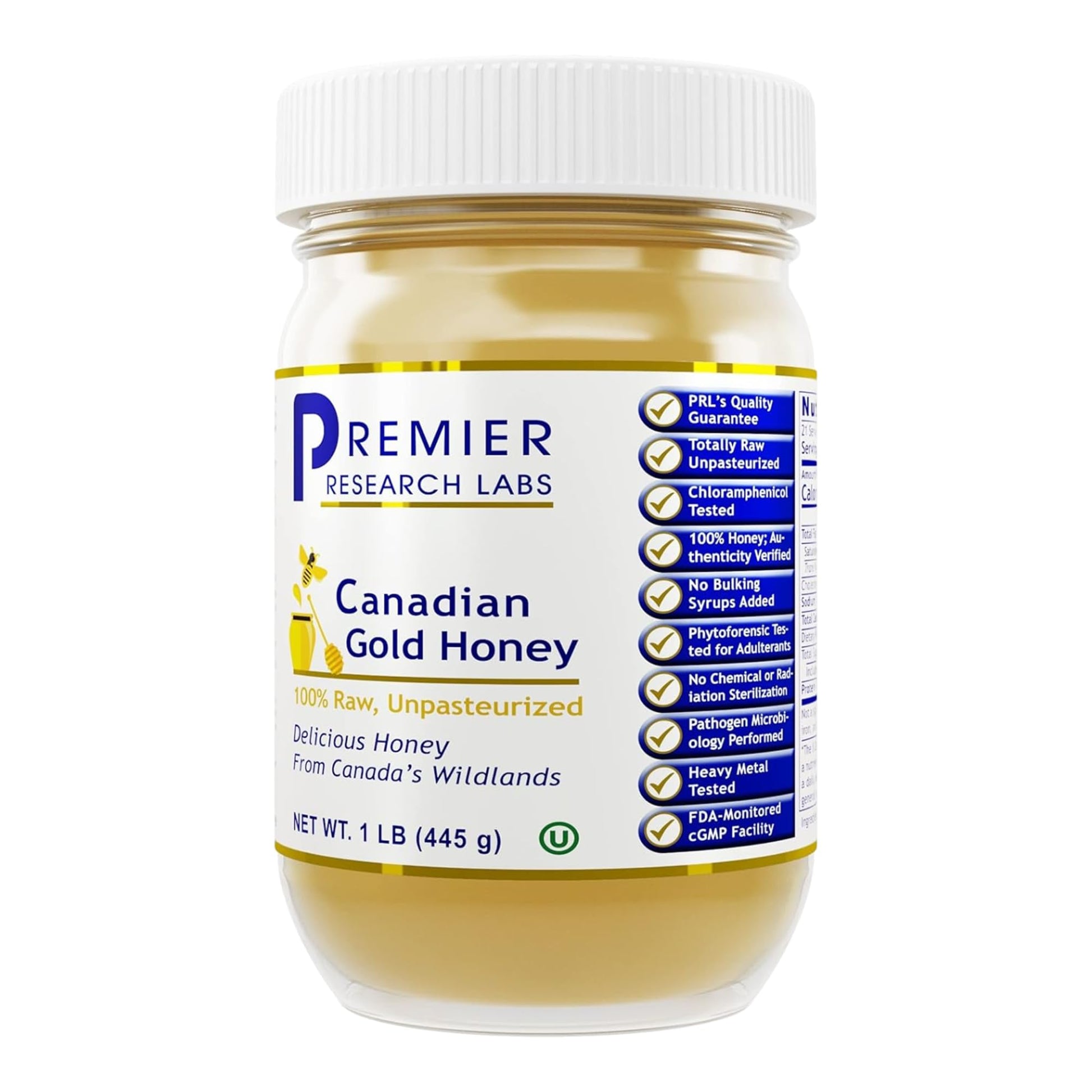 Premier Research Labs Canadian Gold Honey - Raw Honey, Pure Honey, Raw Unpasteurized Honey, Unfiltered, 100% Pure, Sugar-Free, Unprocessed Wildflower Honey - 1 lb Jar Premier Research Labs Au supplements