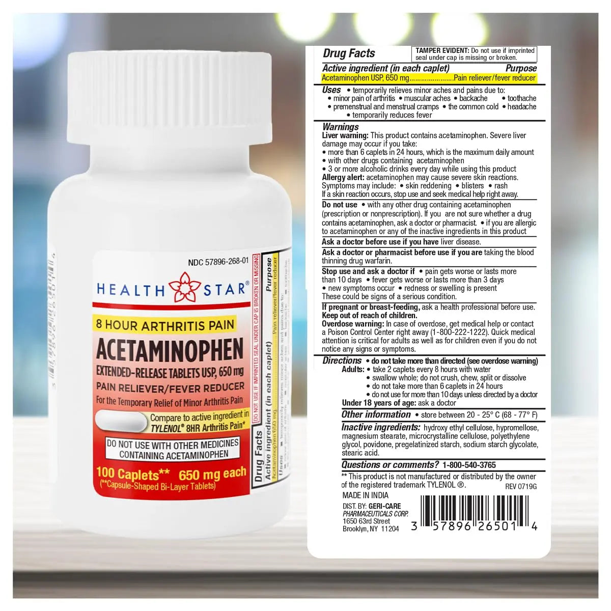 GeriCare Acetaminophen Extended-Release Arthritis 650mg Caplets, Pain Reliever, Arthritis Symptoms, Fever Reduction, 100 Count (Pack of 1) GeriCare Au supplements