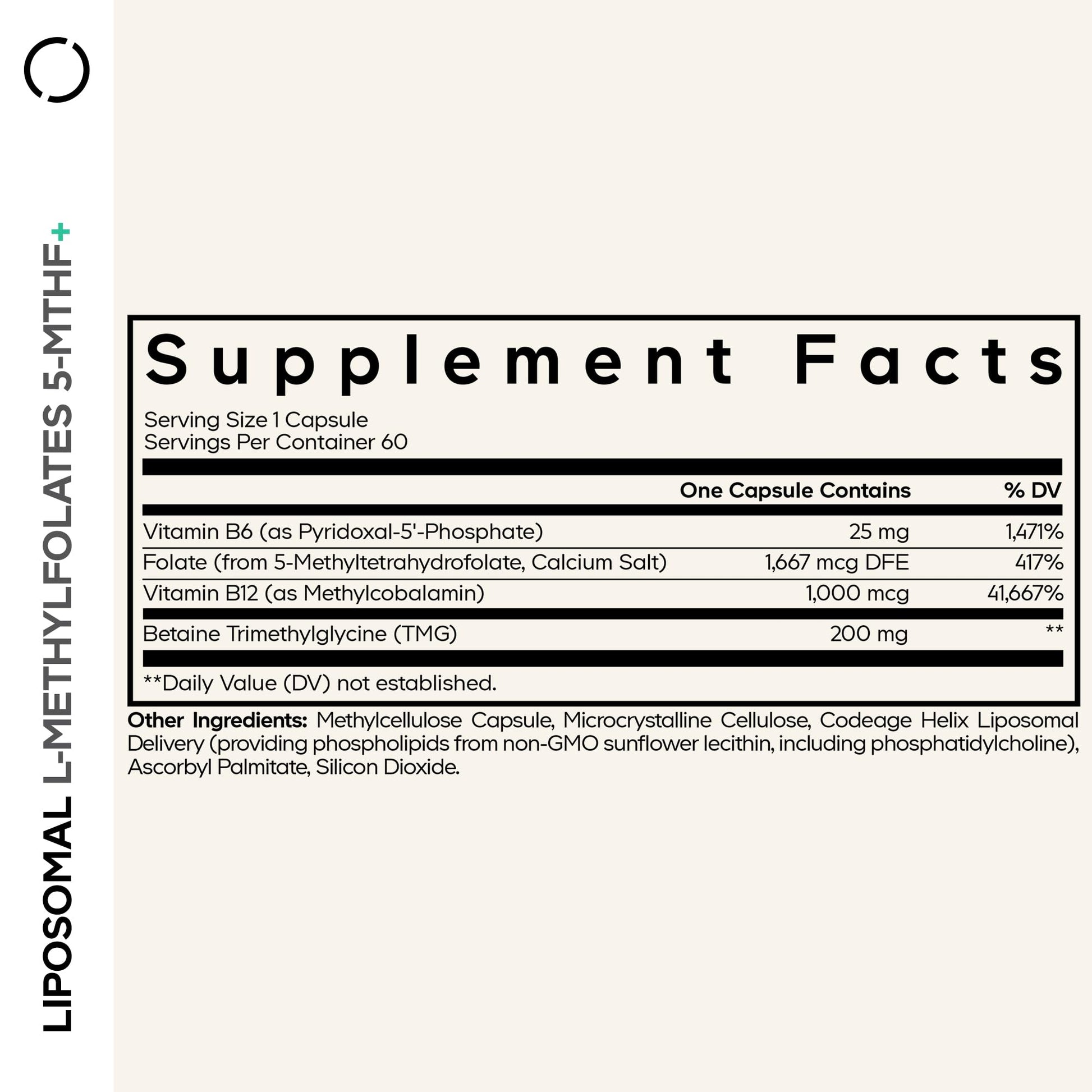 Codeage Liposomal L-Methylfolate 5-MTHF+ - Active Vitamin B9, Methylcobalamin B12, Betaine TMG, B6-2-Month Supply Multivitamins - Liposomal Delivery - Bioavailable B-Vitamin Complex - 60 Capsules Codeage Au supplements