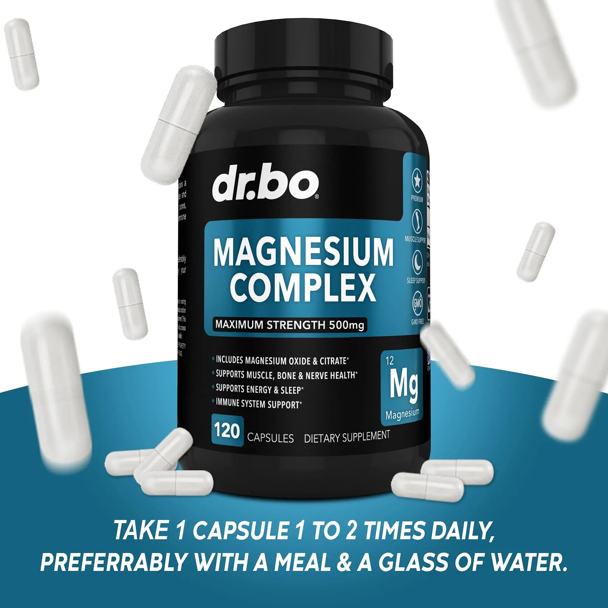 Magnesium Complex Supplement Capsules 500mg - Support Energy, Relaxation, Leg Cramps & Legs - Help Aid Muscle Support Supplements - High Absorption Premium Mag Citrate Oxide - 120 Capsules DR. BO Au supplements