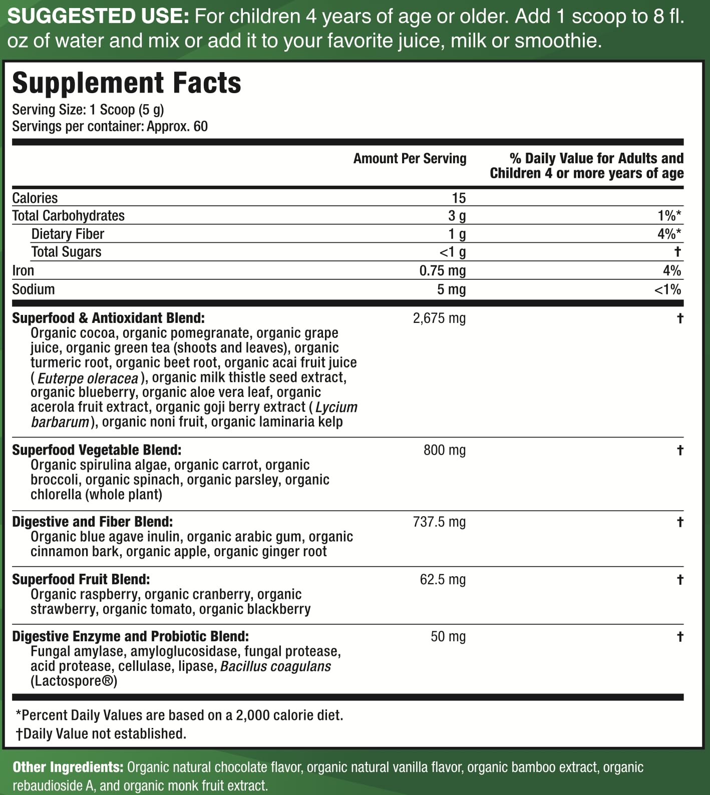 Feel Great USDA Organic Super Greens Powder for Kids - Cocao Chocolate | Fruit & Veggie Supplement | Superfood Powder with Probiotics & Digestive Enzymes for Digestive Health | 60 Days Supply The Feel Great Vitamin Company Au supplements