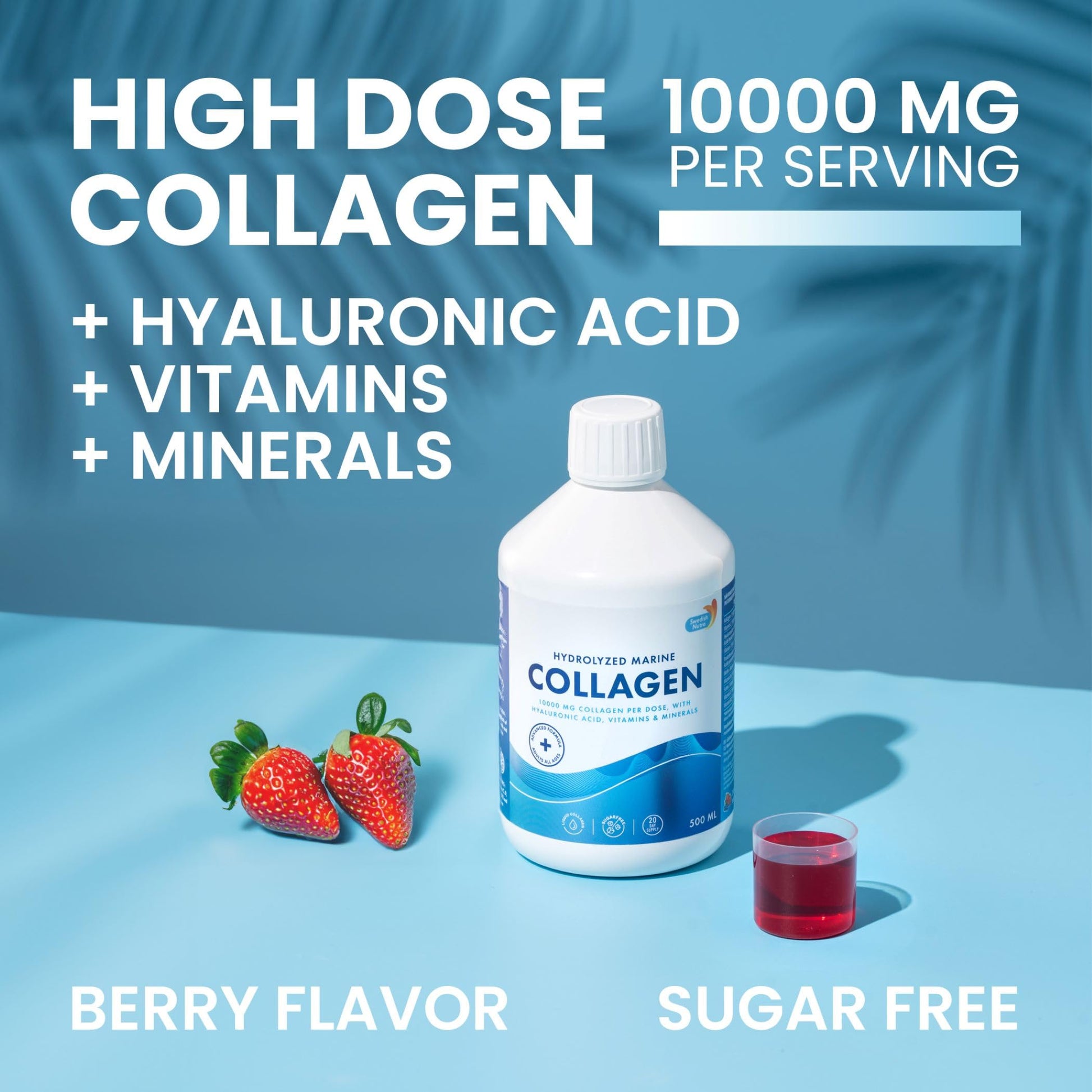 Swedish Nutra 10,000 mg Hydrolyzed Marine Collagen Liquid Supplement - 500 ml, 20 Day Supply | Hyaluronic Acid, Biotin & Vitamin C for Healthy Hair, Skin, Nails & Joints | For Men & Women | Sugar-Free Swedish Nutra Au supplements