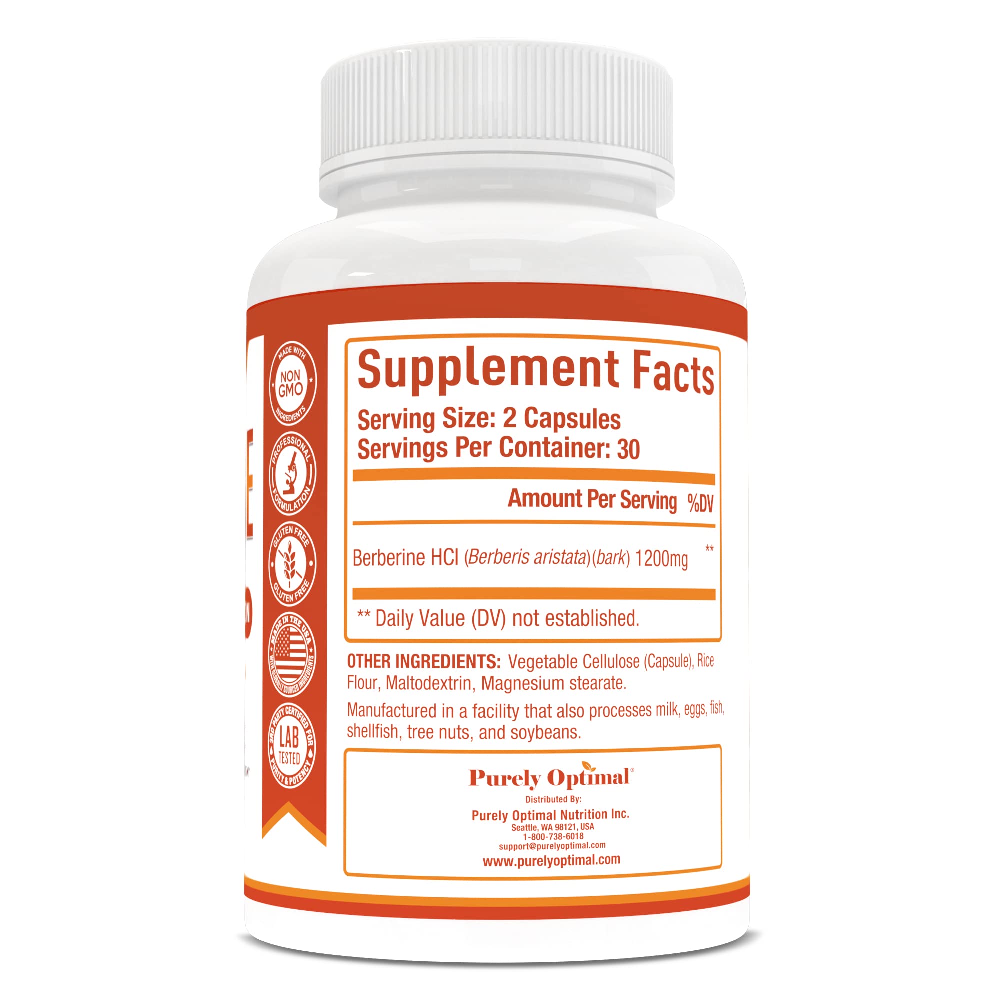 Purely Optimal Premium Berberine Supplement - 1200mg Berberine HCl, Non-GMO Purely Optimal Au supplements
