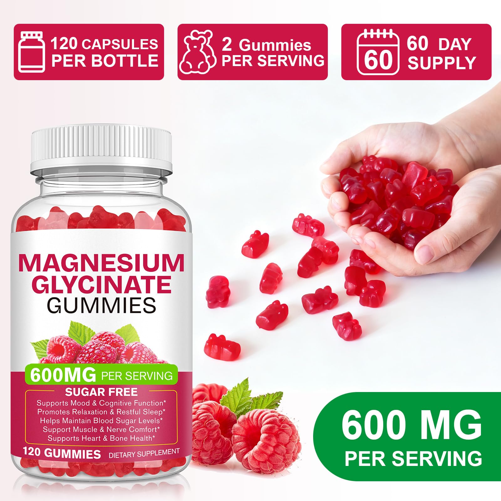 Magnesium Glycinate Gummies 600mg 120 Count - Sugar Free Magnesium Supplement - Supports for Sleep, Memory, Mood, Muscle, Relaxation, Heart & Bone Health BOIUOITI Au supplements