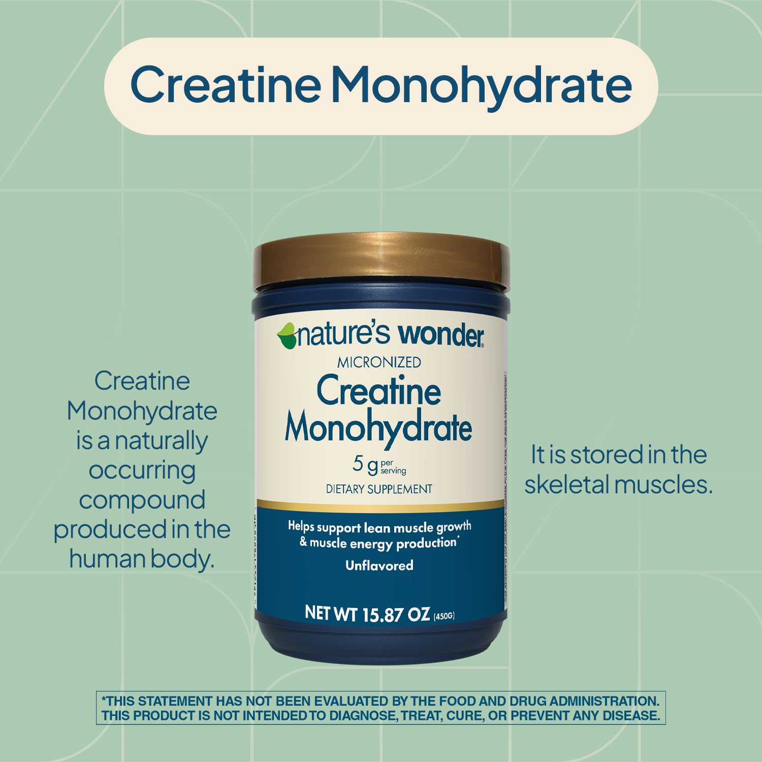 Nature's Wonder Micronized Creatine Monohydrate Powder 5g, Muscle Health, Muscle Energy Production, No Lactose, 5g of Micronized creatine Powder per Serving, 450G, 90 Servings Nature's Wonder Au supplements