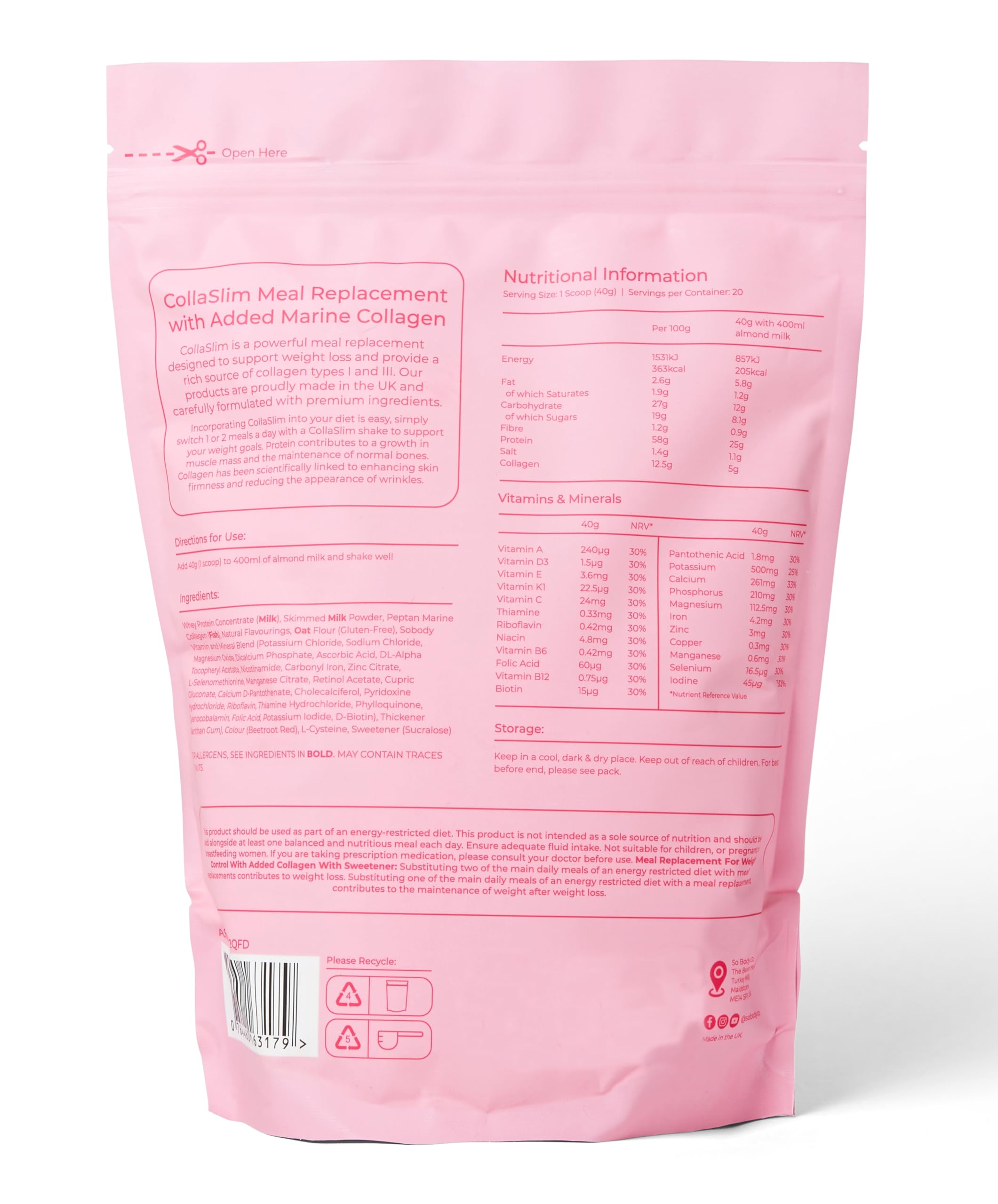 CollaSlim, Meal Replacement Shake with Added Collagen, Vitamins and Minerals, 800g So Body Co Au supplements