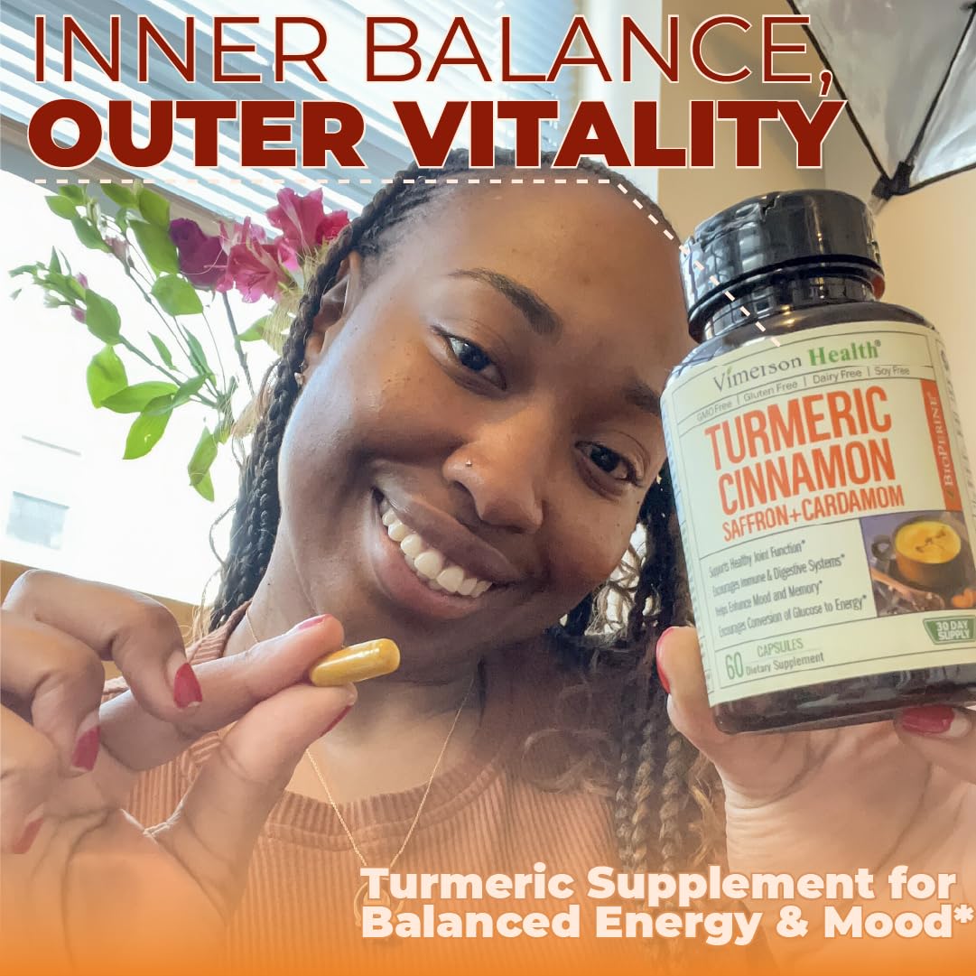 Saffron Supplements – 89mg Saffron Extract, 1000mg Turmeric Curcumin, Ceylon Cinnamon & Cardamom – Daily Mood, Joint & Metabolic Support – Joint Supplements for Women & Men – 60 Capsules Vimerson Health Au supplements