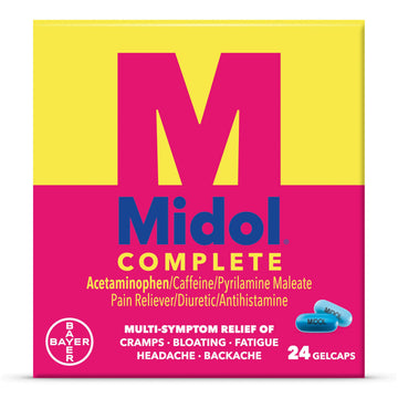 Midol Complete Gelcaps 24ct: Midol Complete Menstrual Pain Relief Gelcaps with Acetaminophen for Menstrual Symptom, PMS Relief, and Period Cramp Relief - 24 Count Midol Au supplements