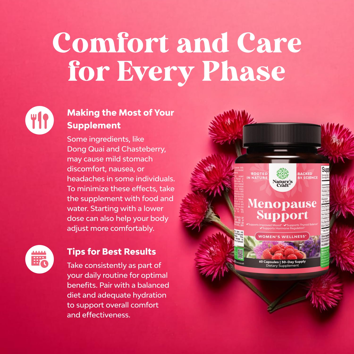 Complete Herbal Menopause Supplement for Women - Female Hormone Balance Capsules for Night Sweats Hot Flashes & Mood Swings with Dong Quai, Chaste Berry & Black Cohosh Root - 60 Count Natures Craft Au supplements
