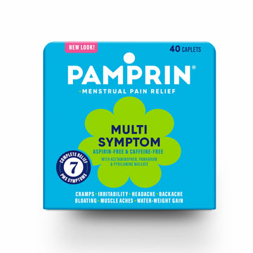 Pamprin Multi-Symptom Formula, with Acetaminophen, Menstrual Period Symptoms Relief including Cramps, Pain, Bloating, and Irritability 40 Caplets Pamprin Au supplements