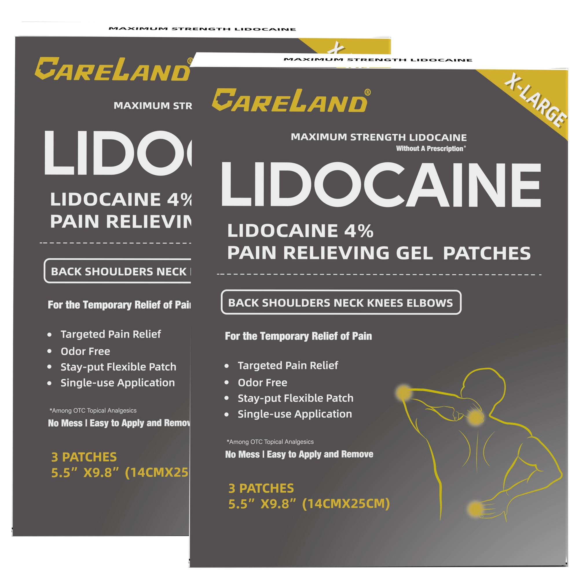 CARELAND 4% Extra Large Lidocaine Patches Maximum Strength Pain Relief Patch XL for Back & Shoulder,Back Pain Relief Products Patches & Flexible Fabric Numbs Away Pain, 6 Ct. CARELAND Au supplements