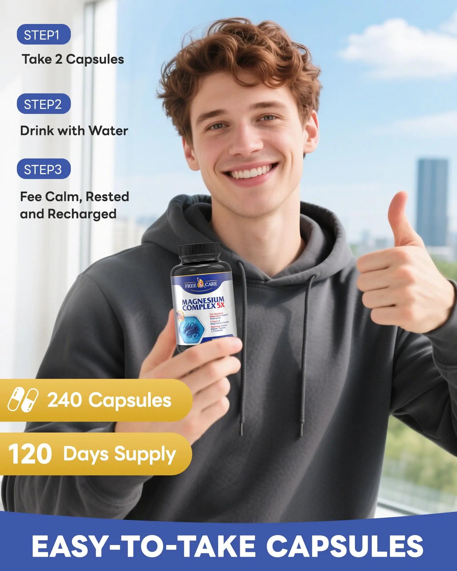 820mg Magnesium Complex 240 Veggie Capsules,for Women & Men with Magnesium Glycinate,Citrate, Malate,Taurate & L-Threonate for Sleep, Mood, Muscle Relaxation & Nerve Function Vegan Friendly, Non-GMO FreeCare Au supplements
