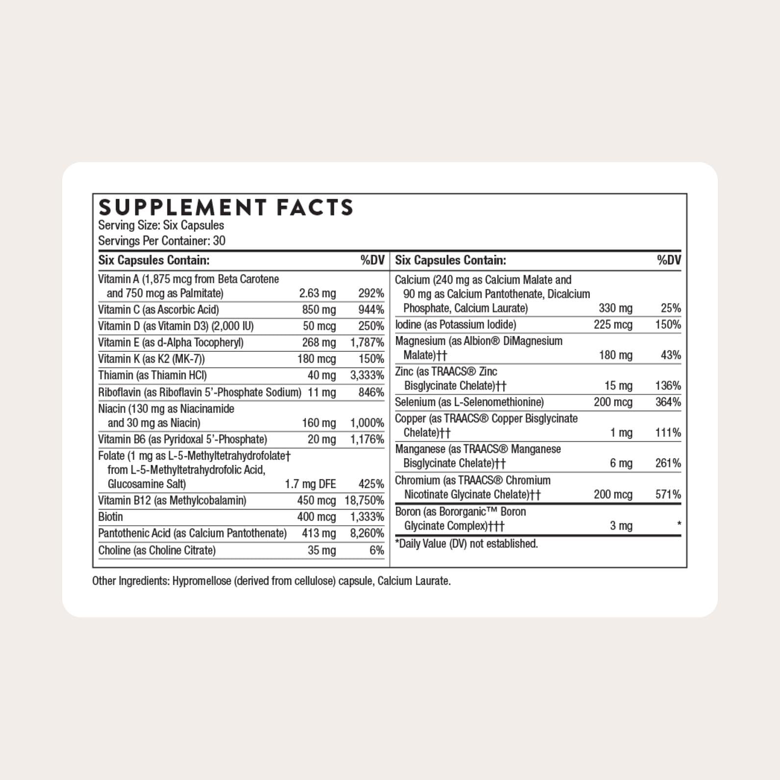 THORNE - Women's Multi 50+ - Comprehensive Daily Multivitamin with Vitamins A, B6, B12, C, D, E, K, Zinc & More THORNE Au supplements