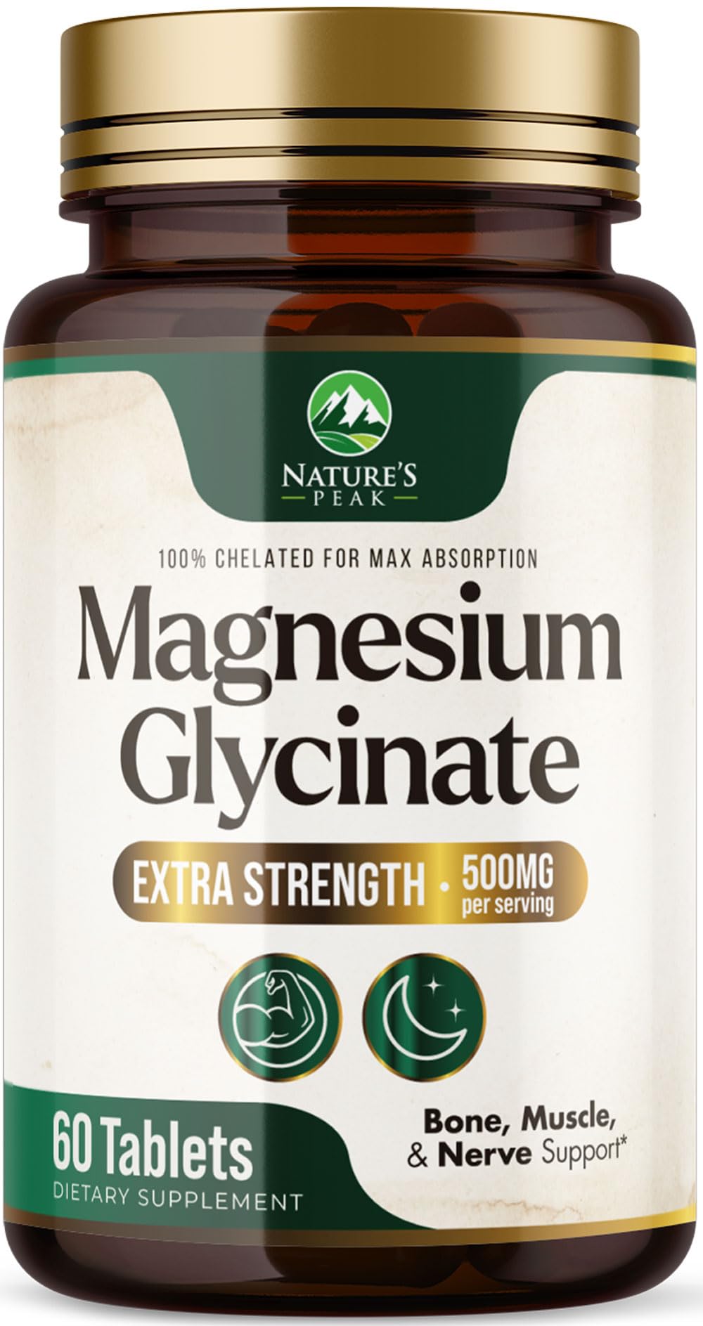 Magnesium Glycinate 500mg Per Serving - High Absorption Chelated Magnesium Supplement for Muscle, Bone and Heart Health Support - Easy Digestion & Gentle on Your Stomach - USA Bottled - 60 Tablets Nature's Peak Au supplements