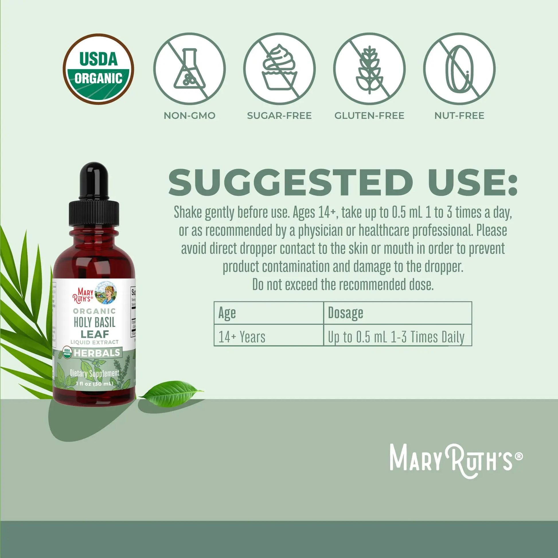 MaryRuth Organics Holy Basil Sugar Free | Tulsi Holy Basil Herbal Liquid Drops | Antioxidant | Cognitive Function | Digestive Support | Energy Levels | Vegan | Non-GMO | 1 Fl Oz MARYRUTH'S Au supplements