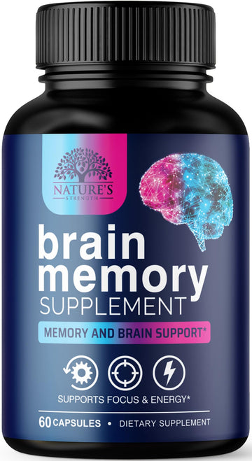 Brain Memory Supplement Pills - 3X Strength Nootropics for Concentration, Clarity & Focus Support - Brain Health Cognitive Vitamins with Bacopa, Phosphatidylserine & DMAE, Brain Booster - 60 Capsules Nature's Strength Au supplements