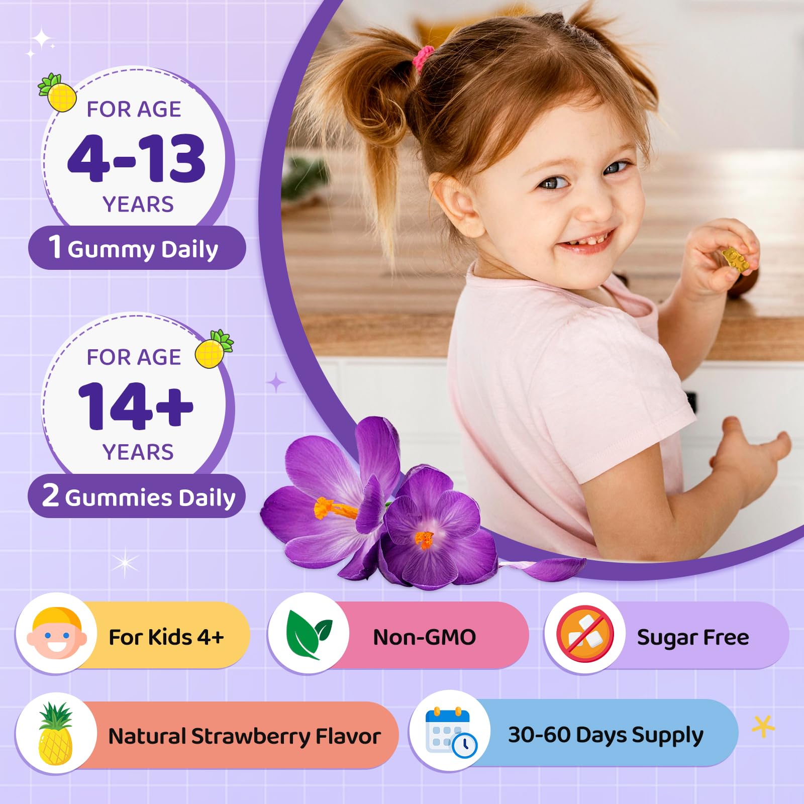 Saffron Gummies for Kids & Adults, 20-in-1 Saffron Supplements with 88.5mg Saffron Extract, B6, B12, C, D3, Magnesium for Calm, Focus, Nerve, Sugar Free, Vegan, Non-GMO - Pineapple Flavor, 60 Counts CFILIHTC Au supplements