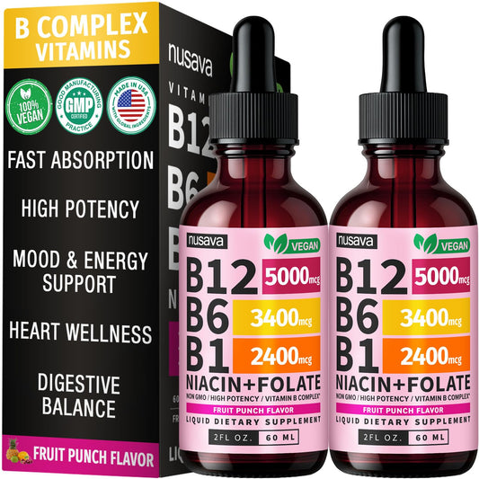(2 Pack) Vitamin B12 and B6 Liquid Drops, B12 Sublingual Vitamin B Complex - B 12 Vitamin 5000mcg - B12 Methylcobalamin for Energy, Brain, and Heart Support NUSAVAUS supplements