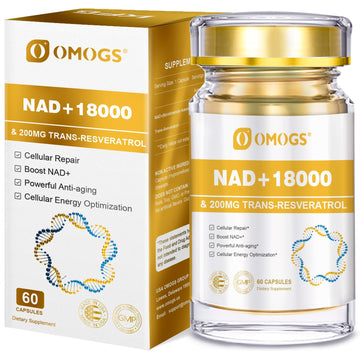 OMOGS NAD+ 300 mg + Trans-Resveratrol 200 mg, Pure NAD Supplement, Max Absorption, Boosting Supplement for DNA Repair, Healthy Aging, Cellular Energy & Longevity, 60 Capsules OMOGS Au supplements