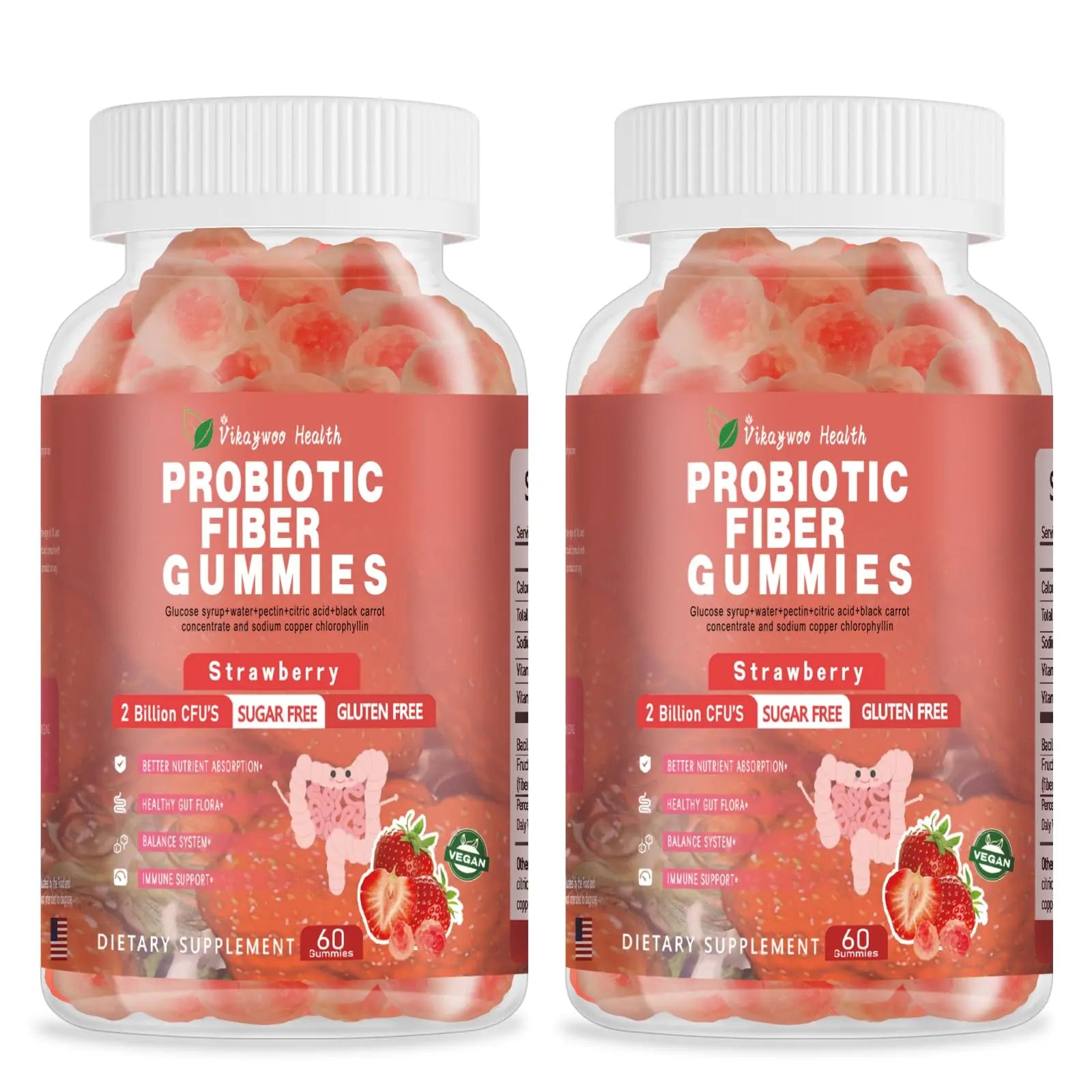 Vikaywoo Probiotic Fiber Gummies for Adults, No Sugar Added Strawberry Flavor– 2 Billion CFUs –Vitamin C,Vitamin D–Digestive Health & Regularity Support(120 Count) Vikaywoo Au supplements