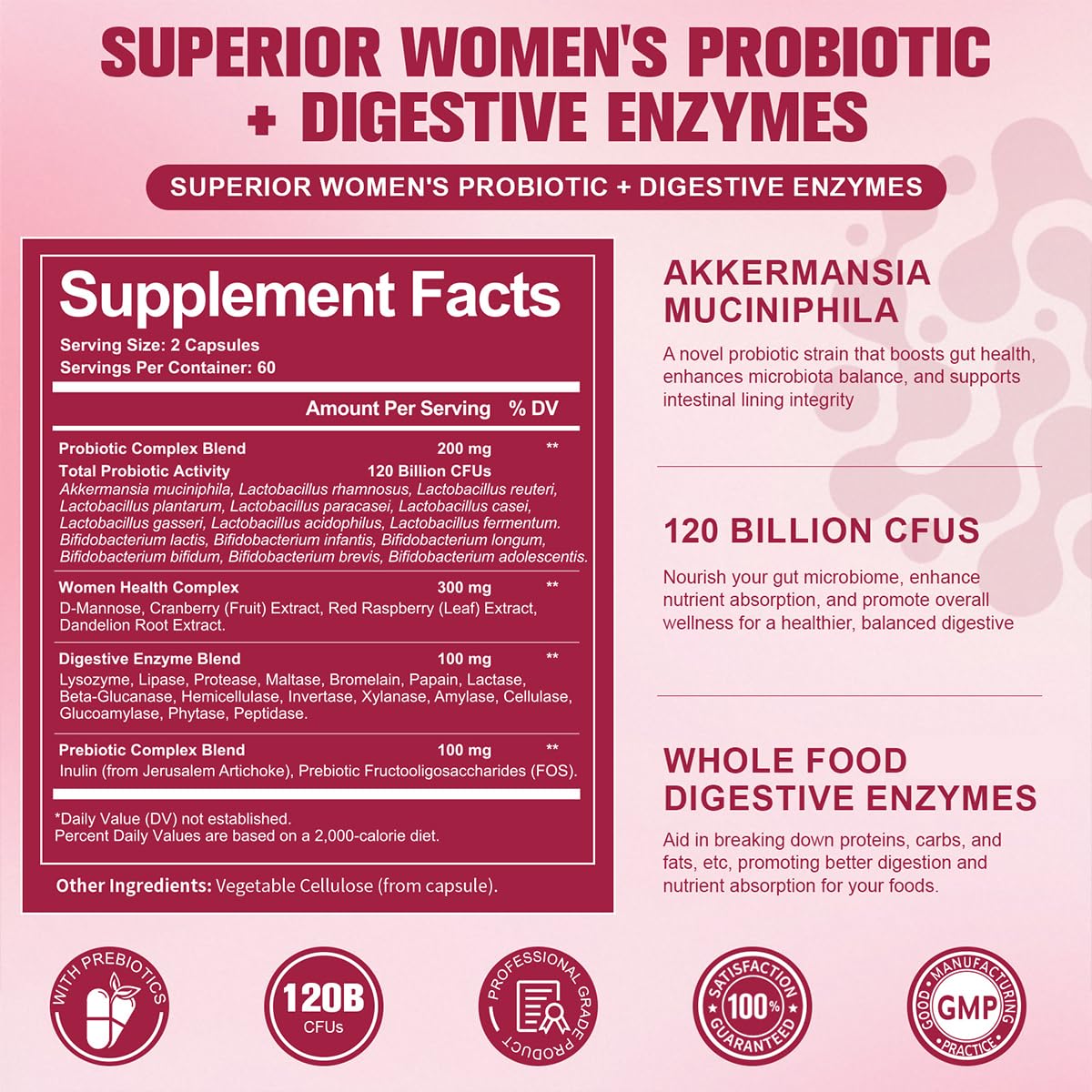 Totaria Probiotics for Women, 120 Billion Women Probiotic, with Akkermansia, Digestive Enzymes & Prebiotics, Cranberry, D-Mannose, for Gut, Vaginal, Urinary, Immune, PH Balance, 120 Vegan Capules Totaria Au supplements