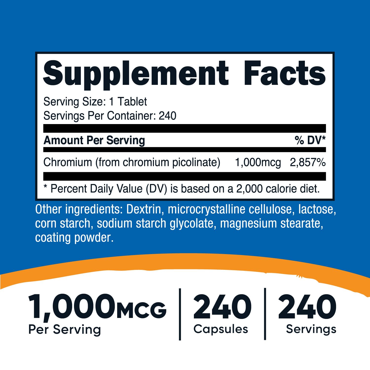 Nutricost Chromium 1000mcg, 240 Tablets - Gluten Free, Non-GMO Nutricost Au supplements
