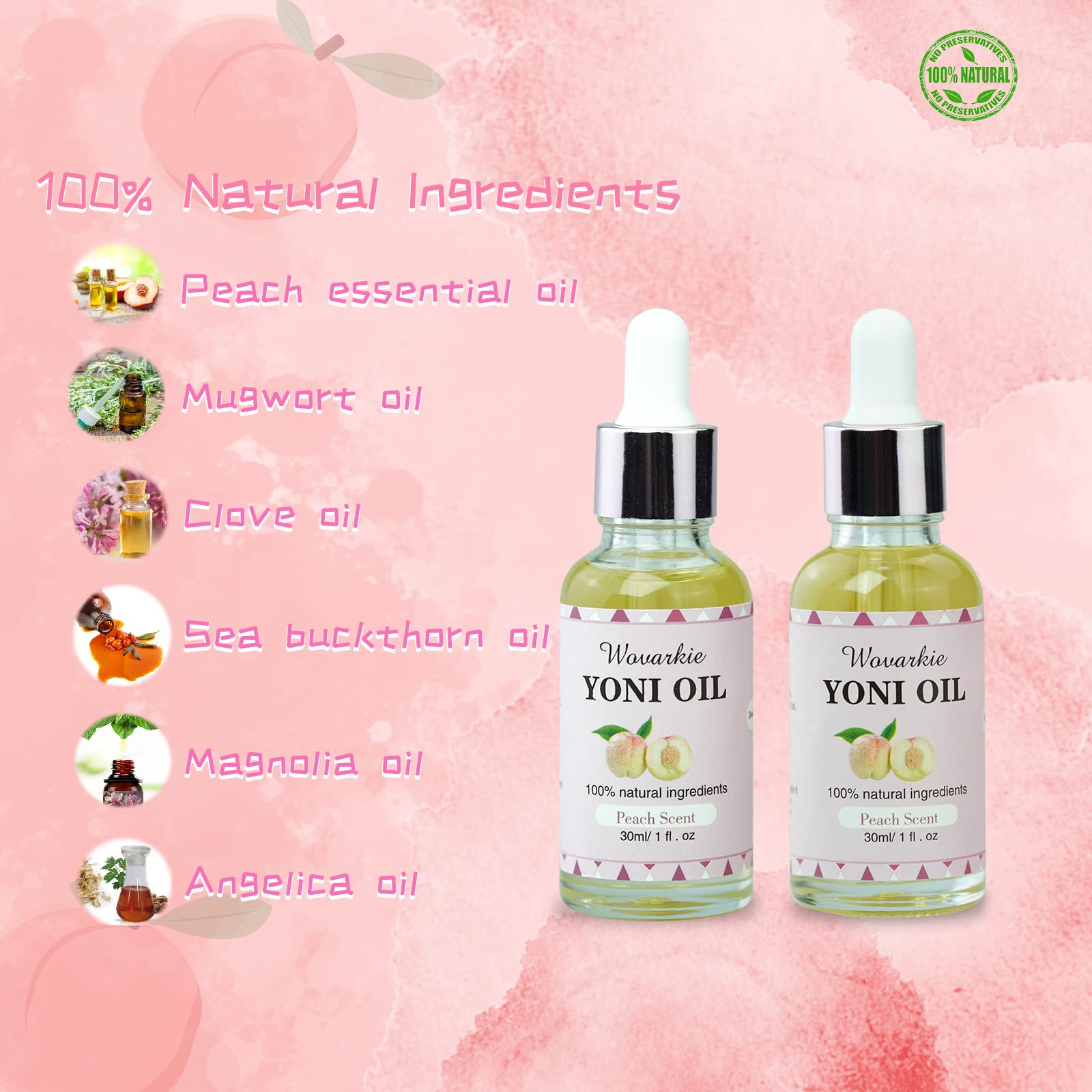 2 Packs Yoni Oil for Women, 1 fl oz/30 ml Feminine Oil Intimate Deodorant for Women, Eliminates Odor Wovarkie Au supplements