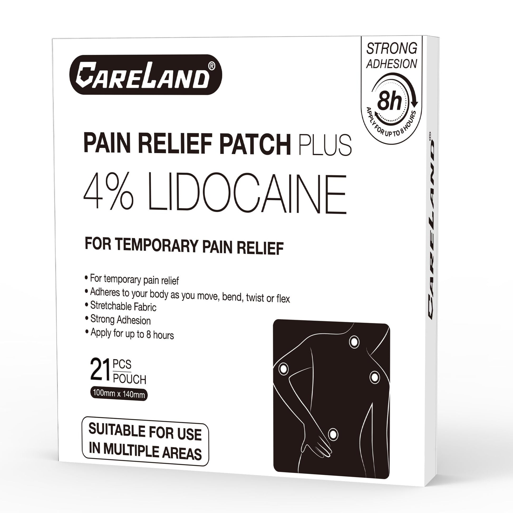 CARELAND 4% Lidocaine Patches Maximum Strength, 21 Count (10cm x 14cm) - OTC Pain Relief Patches with Stronger Adhesion for Back, Shoulder, Knee, Large Size CARELAND Au supplements