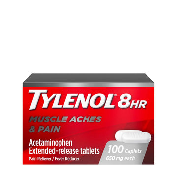 Tylenol 8 Hour Acetaminophen 650 mg Extended Release Caplets, Fast Acting Bi-Layer Design, Quick & Long Lasting Pain Relief for Muscle, Joint, Back & Arthritis Aches, Fever Reducer, 100 Count Tylenol Au supplements