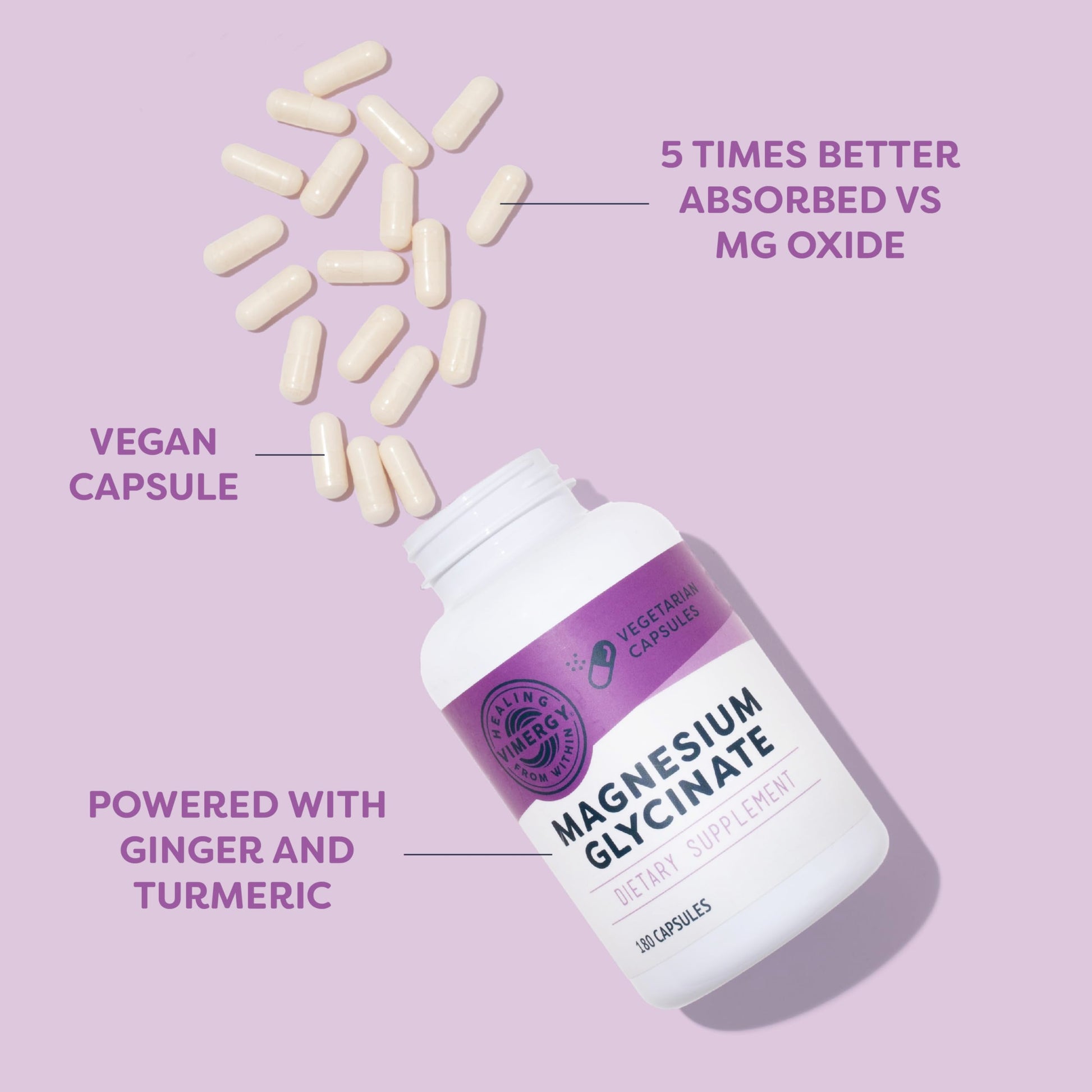 VIMERGY Magnesium Glycinate – Stress Support – Chelated to Avoid Tummy Upset*– Promotes Heart Health & Energy*– Kosher, Vegan Gluten-Free – 180 Caps Vimergy Au supplements