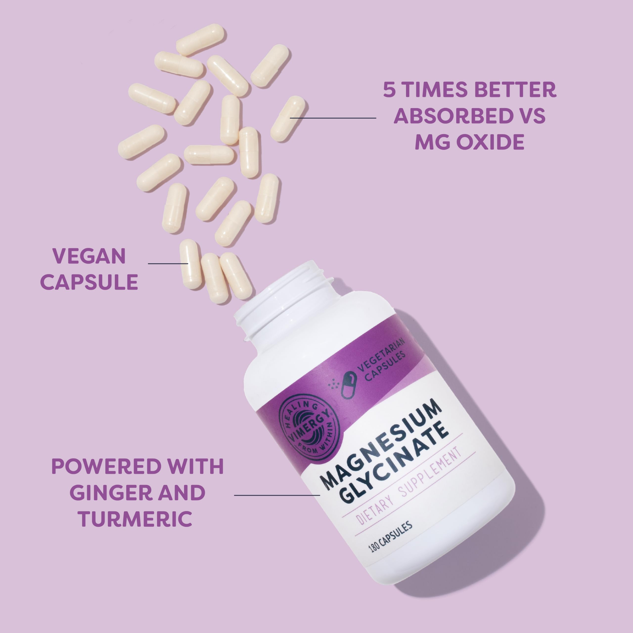 VIMERGY Magnesium Glycinate – Stress Support – Chelated to Avoid Tummy Upset*– Promotes Heart Health & Energy*– Kosher, Vegan Gluten-Free – 180 Caps Vimergy Au supplements