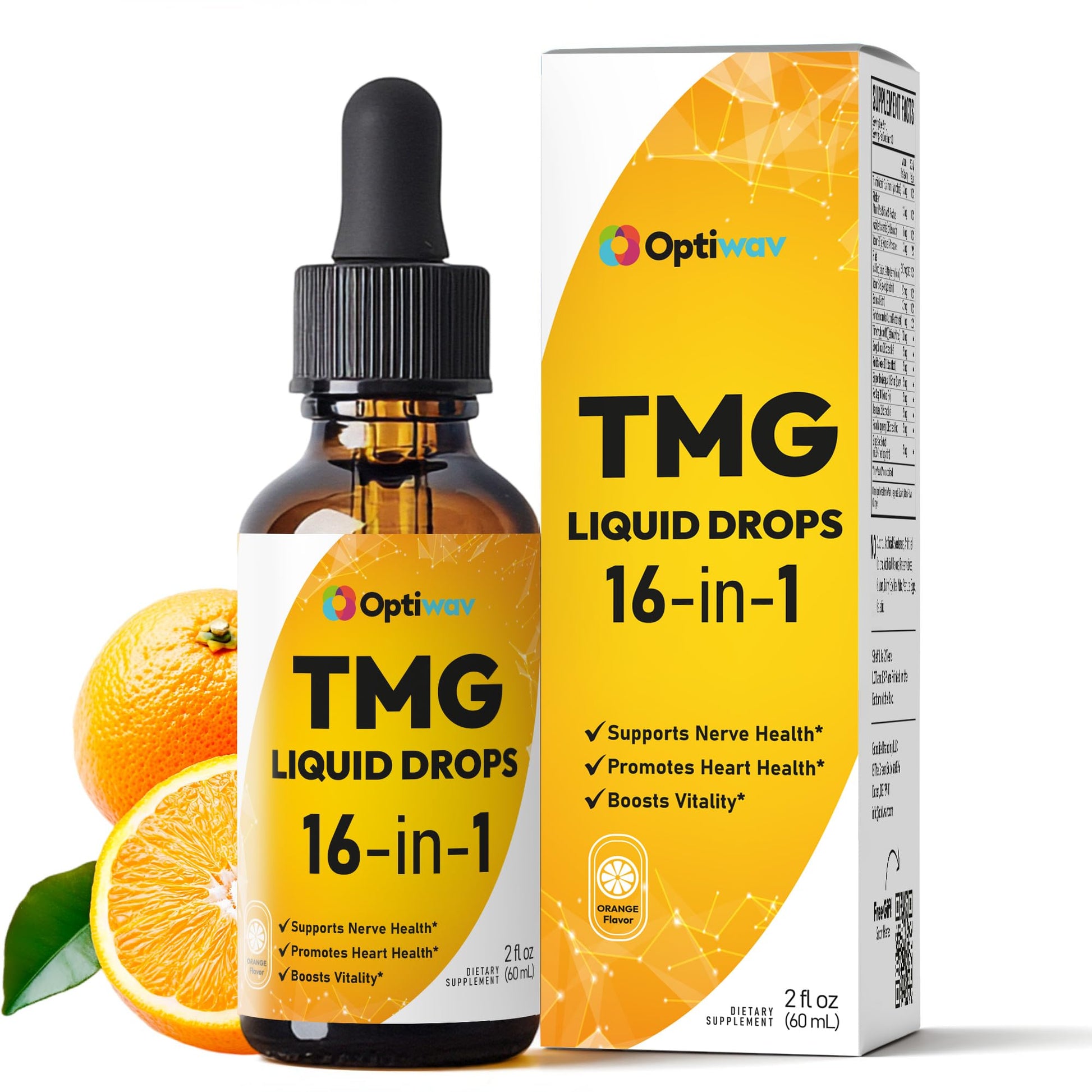 Optiwav TMG Trimethylglycine Liquid Drops - Betaine High Absorption Methylated Vitamins Supplement for Homocysteine Methylation & Heart Health Support - Orange Flavor Gluten Free Vegan - 2 fl oz Optiwav Au supplements