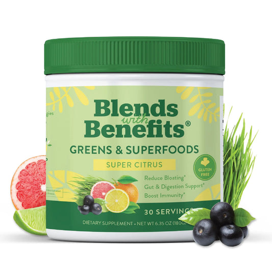 360 Nutrition Blends with Benefits Super Greens Powder w/Probiotics, Digestive Enzymes, Sugar & Gluten Free, Plant Based Superfood Drink Mix for Gut Health, Bloating, Immunity, Overall Health, 6.35 oz 360 NutritionAU supplements