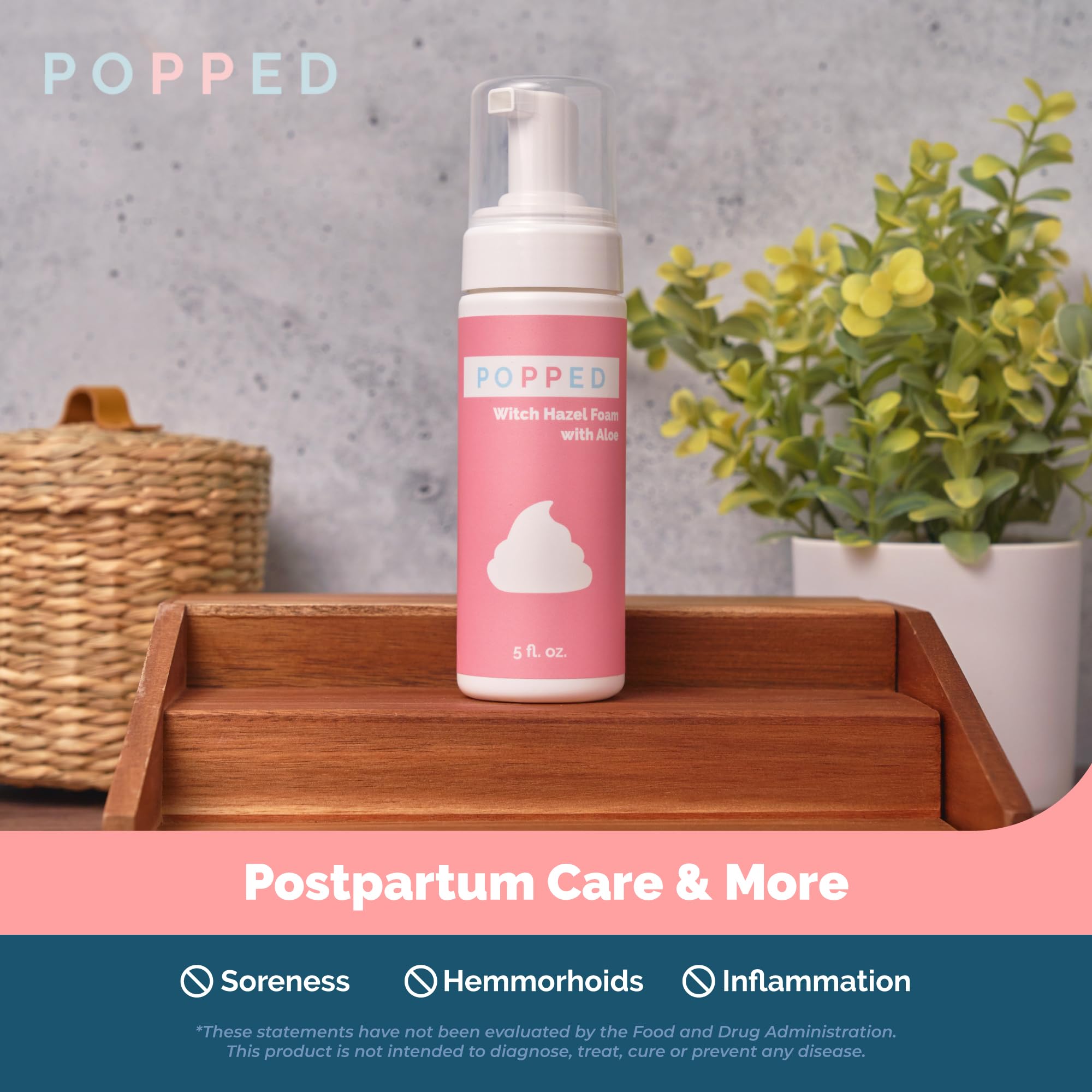 POPPED Witch Hazel Foam with Aloe (5 fl oz) | Perineal Healing Foam for Postpartum Care | Relieves Pain, Hemorrhoids, and Swelling After Birth | Postpartum Essential POPPED Au supplements