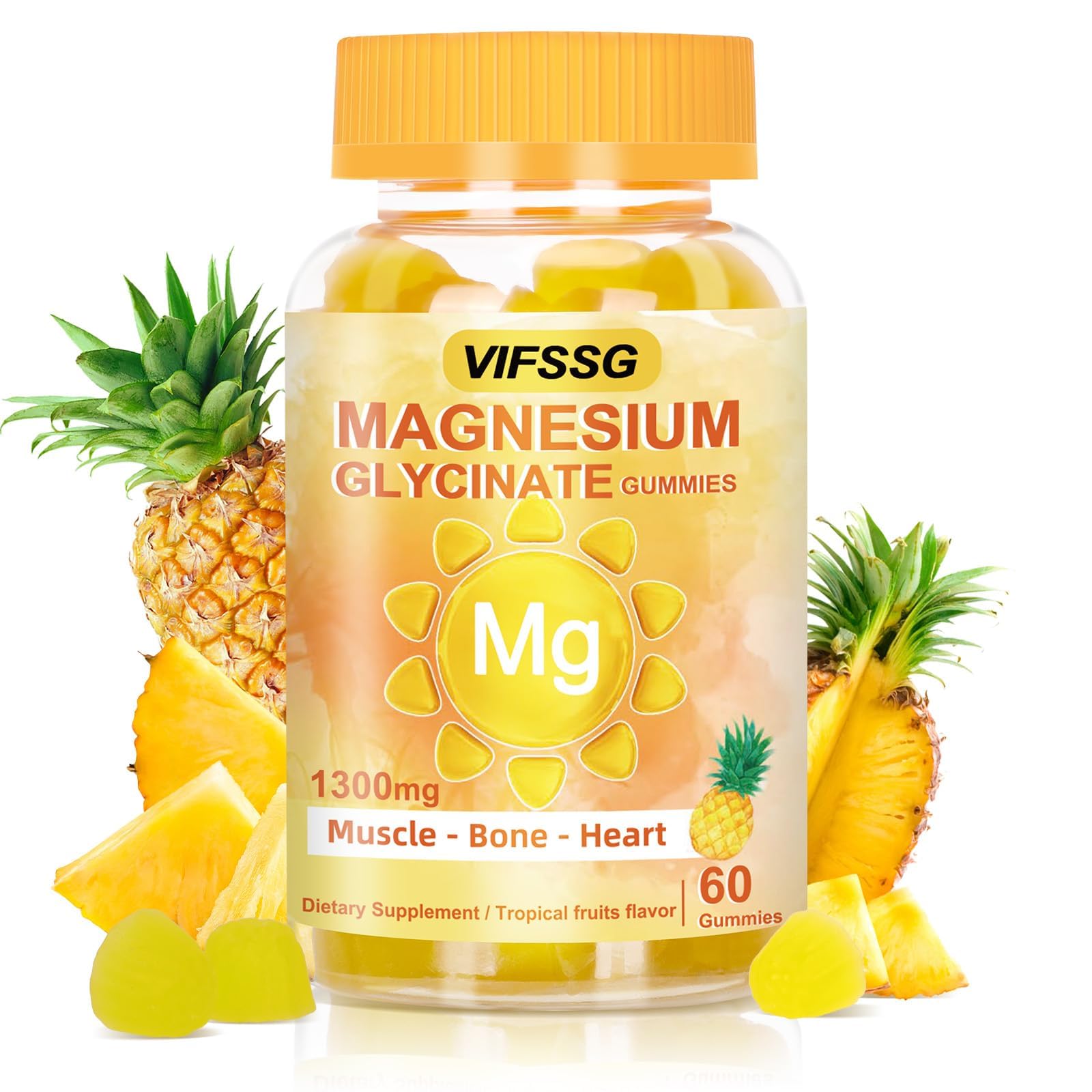 VIFSSG Magnesium Glycinate Gummies 500 Mg, Triple Magnesium Complex Sugar-Free Gummies with Malate 400 Mg, Citrate 400 Mg, Magnesium Supplement Chewable for Women & Men Vegan, Organic 60 Count VIFSSG Au supplements